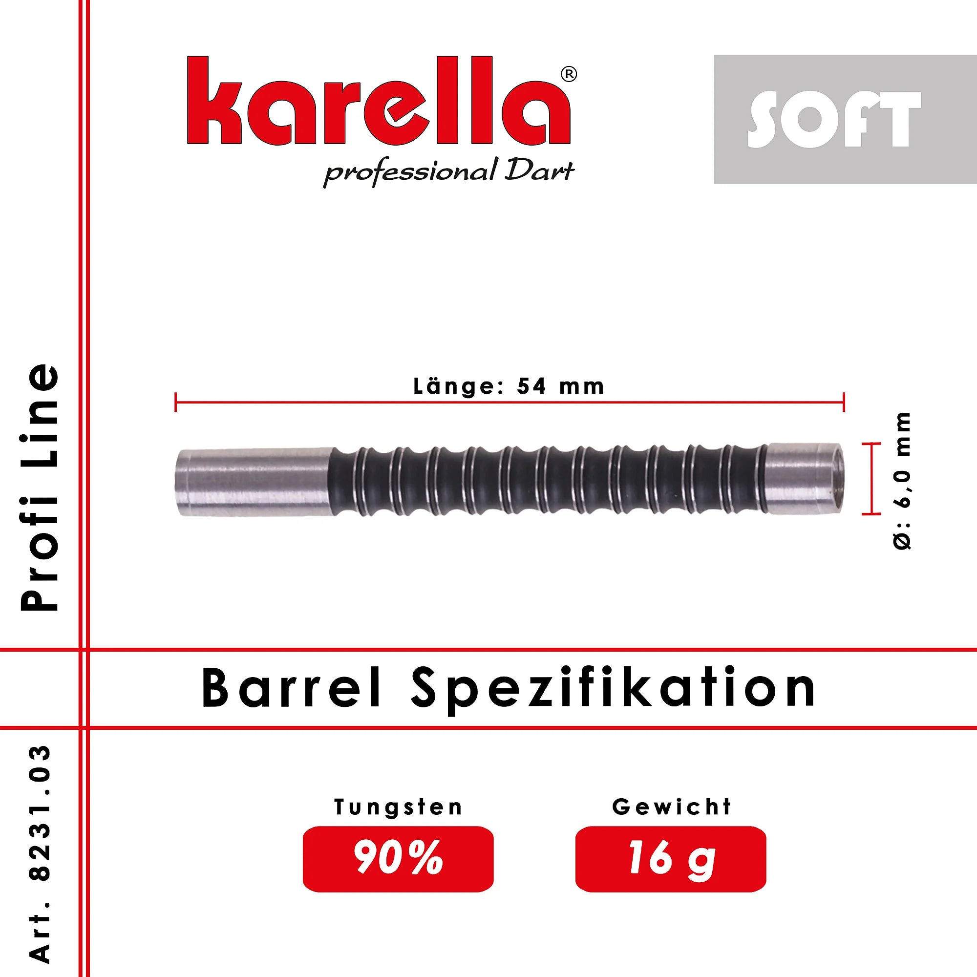 Karella Soft Dartsbarrel Profi Line PLS-03 16g/90%