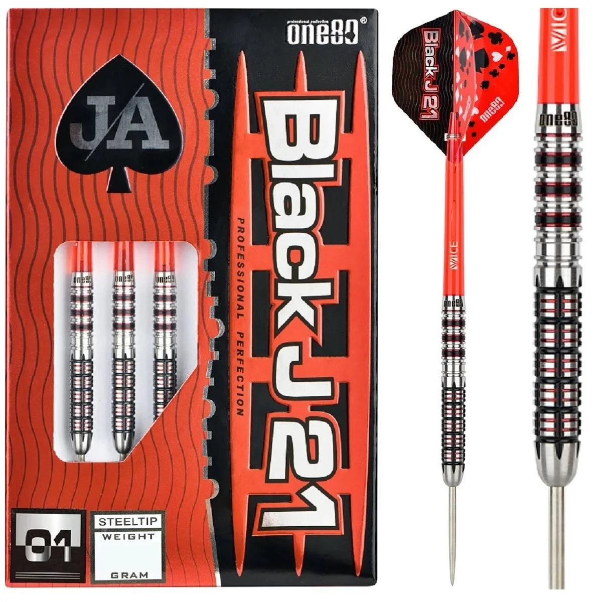 One80 Black J21 01 Steel Darts 21g & 23g/90%