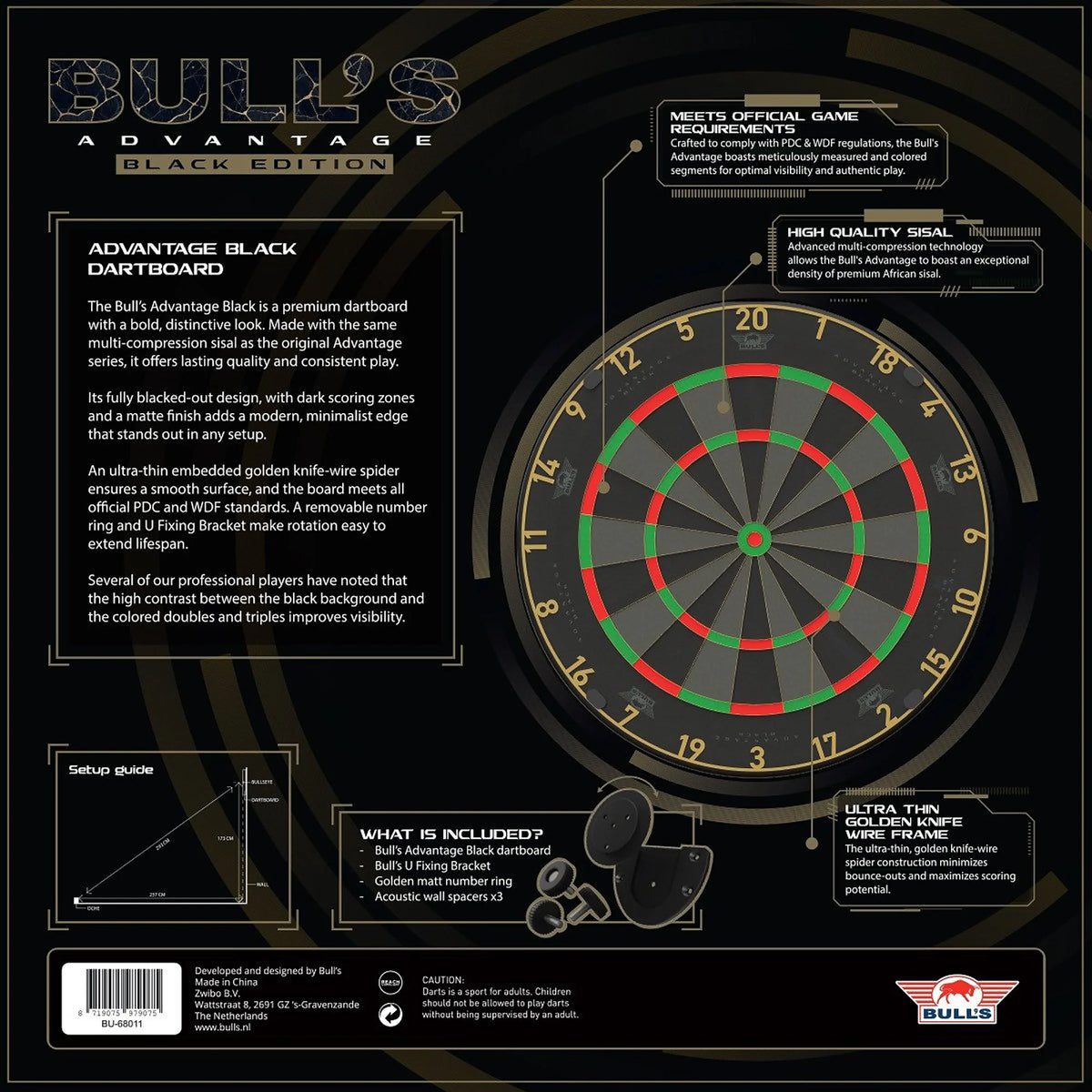 Bulls Advantage Black Steel Dartboard